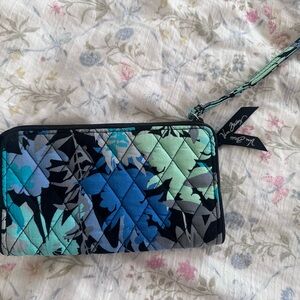 Vera Bradley Quilted Floral Wristlet - Blue and Black